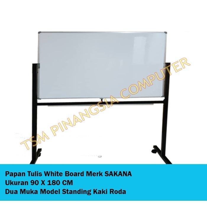 

White Board Sakana 90X180 Cm Papan Tulis Whiteboard + Kaki Dua Muka