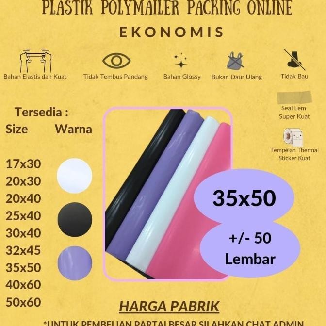 

READY STOCK POLYMAILER PUTIH 35X50 AMPLOP PLASTIK PACKING OLSHOP HITAM 50 LBR MURAH