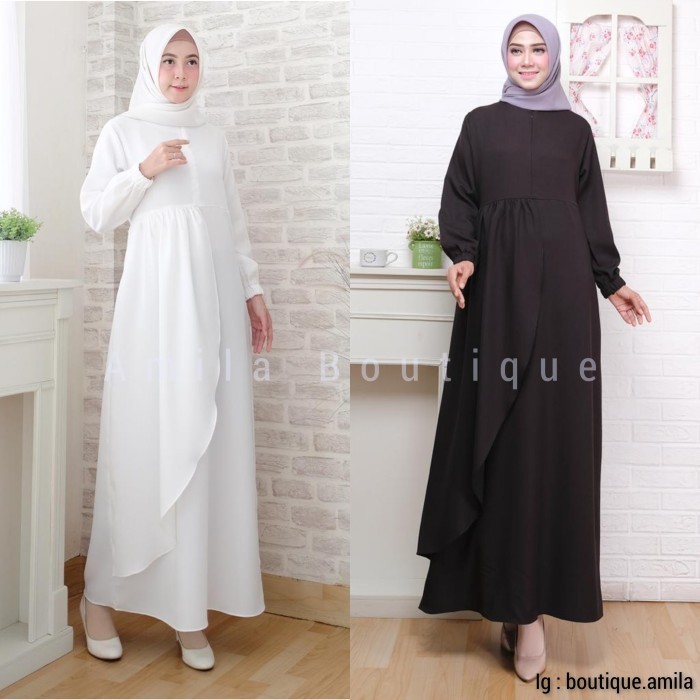 Baju Gas Wanita Hitam Putih Polos/ Dress Muslim Na Busui S/D Jumbo