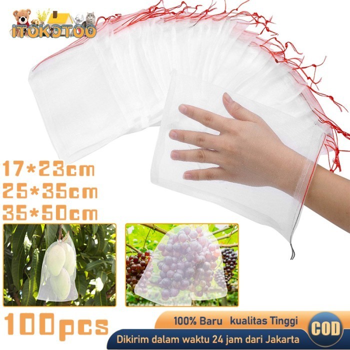 

100Pcs Fruit Cover Jaring Net Transparan Pembungkus Buah Di Pohon