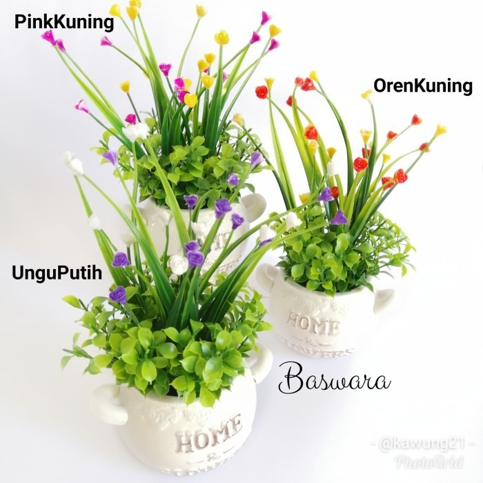 Vbk13 Vas Home & Flower Bulat Bunga Rumput Artificial Dekorasi Rumah
