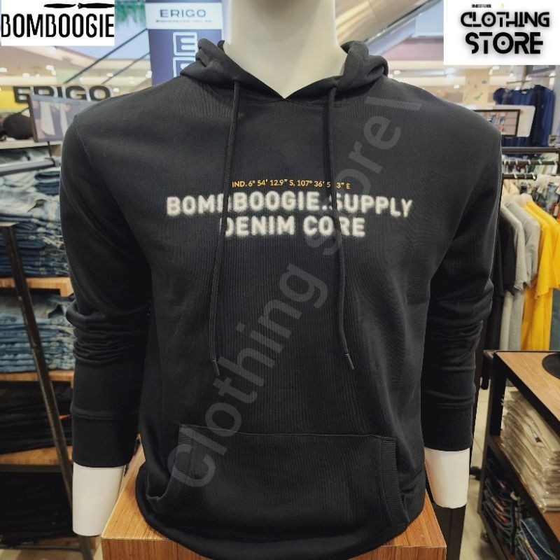 BOMBBOOGIE ORIGINAL sweater hoodie pria lengan panjang hitam 34145B1BK