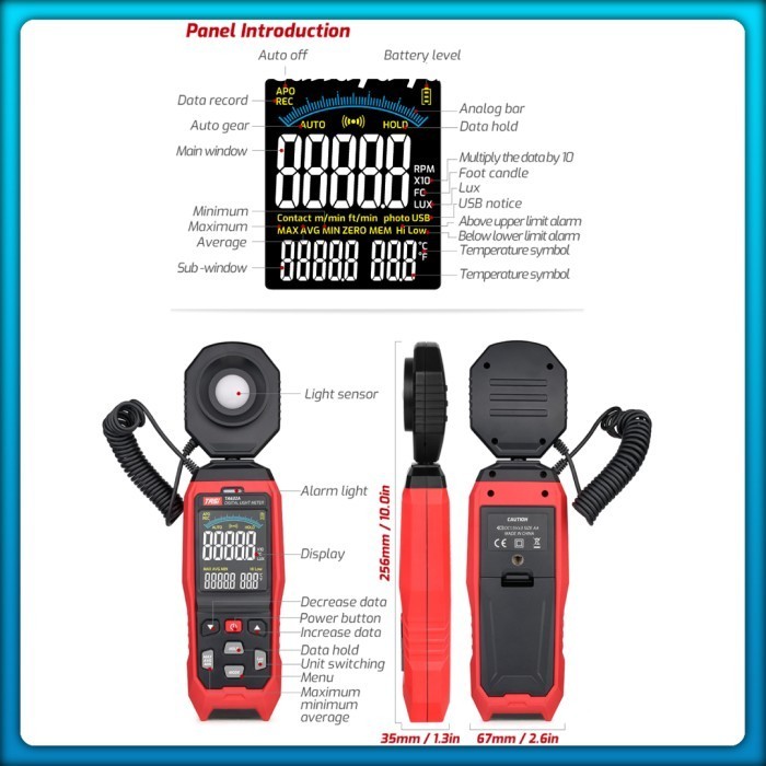 Lux Meter Tasi Ta632 Meteran Lampu Digital Lcd Meteran Genggam Logging