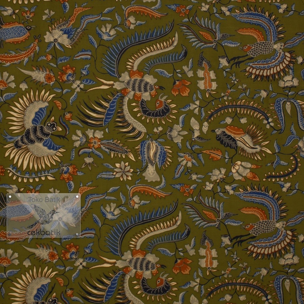 kain batik - Motif Bunga Burung Warna dasar Hijau Army Manis (Hijau Army)