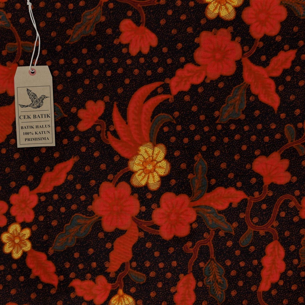 Kain Batik - Motif Bunga Kembar Warna Dasar Hitam Manis