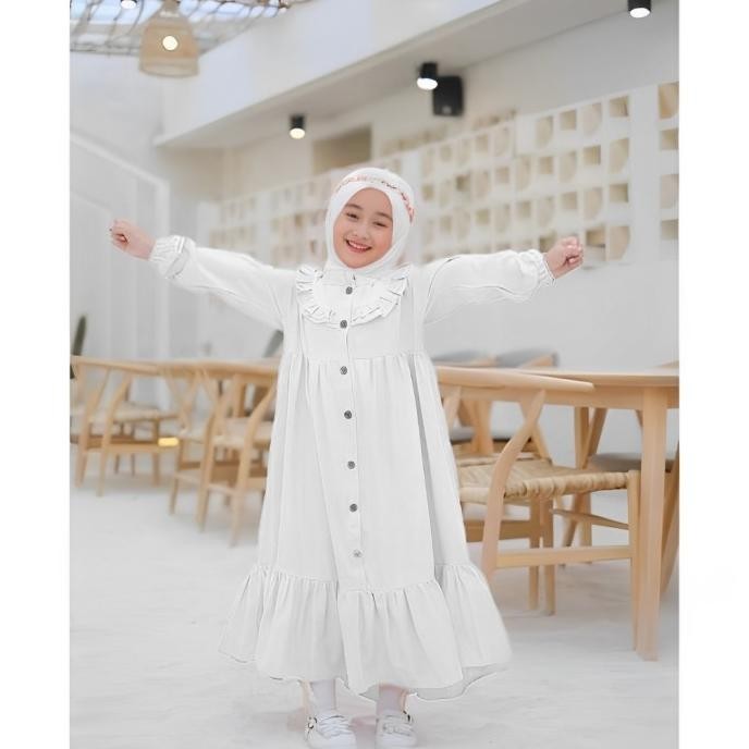 Gamis Putih Anak Perempuan Bahan Crinkle Airflow / Gamis Hitam Crinkle