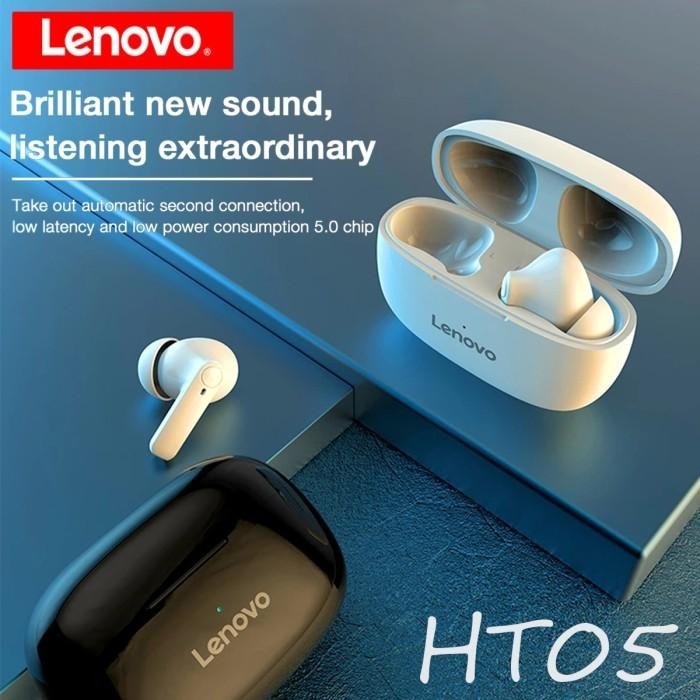Earphone True Wireless Earbuds TWS Lenovo HT05 Bluetooth Headset Bass Berkualitas