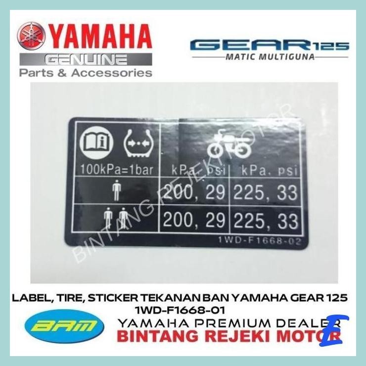 | YBR | LABEL TIRE STICKER TEKANAN BAN YAMAHA GEAR 125 1WD-F1668-01