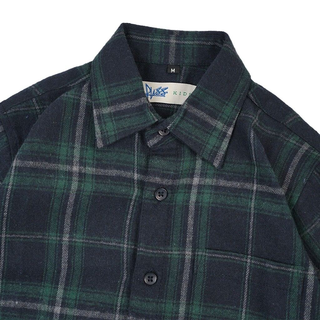 [SVT COLLECTIONS] Russ Kids Shirt Kemeja Flannel Anak Tangan PendeK Quaters Green