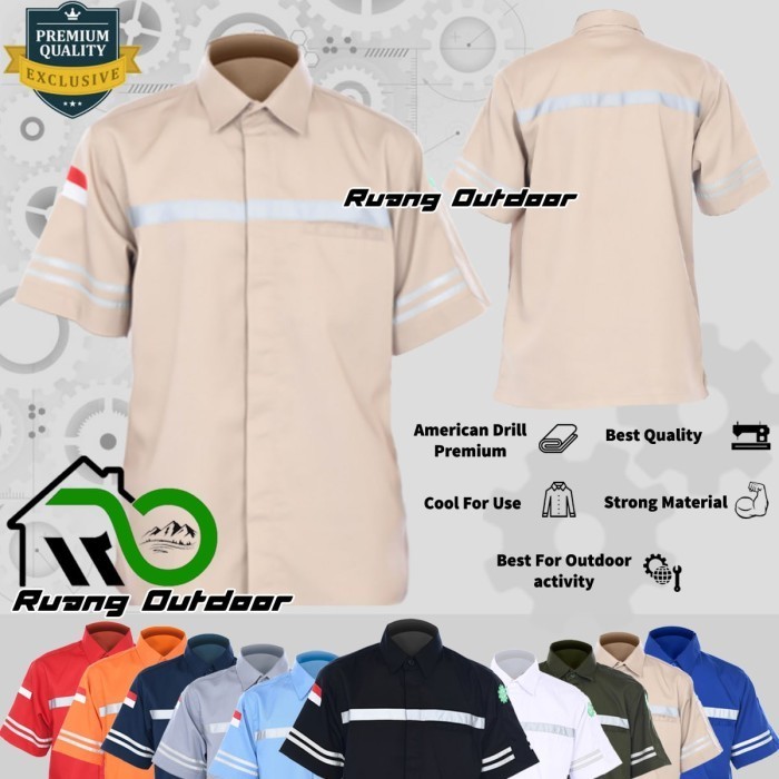 BAJU KEMEJA SAFETY WEARPACK K3 LENGAN PENDEK PROYEK TAMBANG OUTDOOR