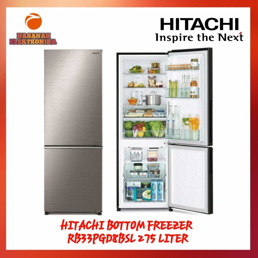 HITACHI KULKAS RB33PGD8BSL BOTTOM FREEZER 275 LITER BRILLIANT SILVER