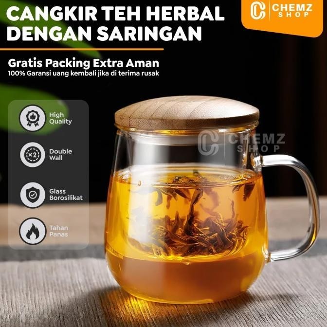 Gelas Cangkir Mug Teh Tea + Saringan Cup Mug with Infuser Filter