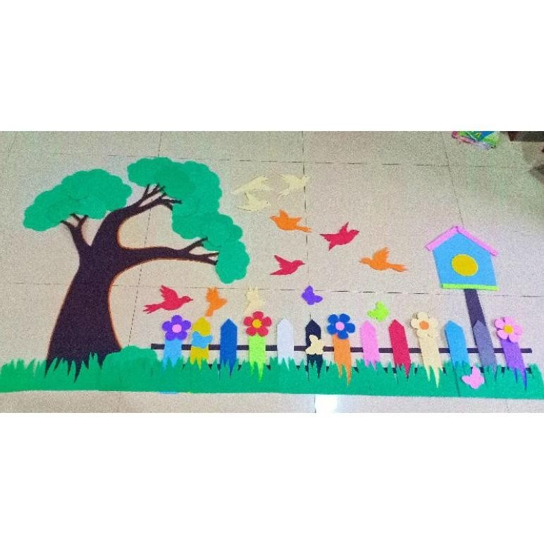 1 Set (150Cm X 120 Cm) Hiasan Dinding Spon Eva Pohon Pagar Rumput Bunga Kupu Pojok Baca Sekoln Paud 