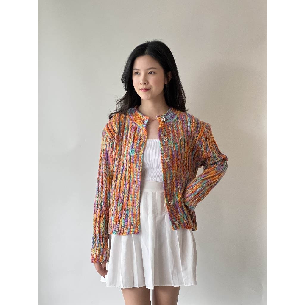[COLD COLLECTIONS] CARDIGAN PELANGI CARDIGAN RAINBOW KOREAN OUTFIT CARDIGAN KOREA BAHAN RAJUT