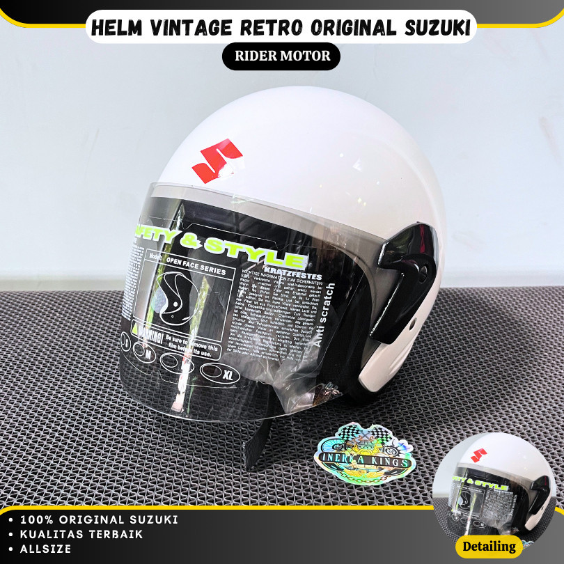 Helm Half Face ORIGINAL SUZUKI Jadul Vintage Putih NOS
