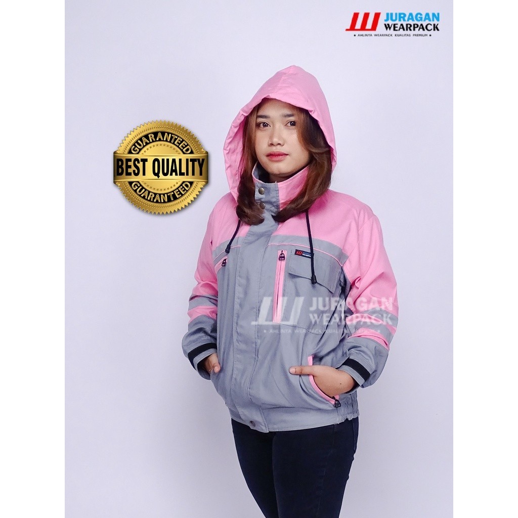 [FRESH STYLE] GET IT NOW Juragan Wearpack - Wearpack Jaket Waterproof Warna Pink Kombinasi Abu