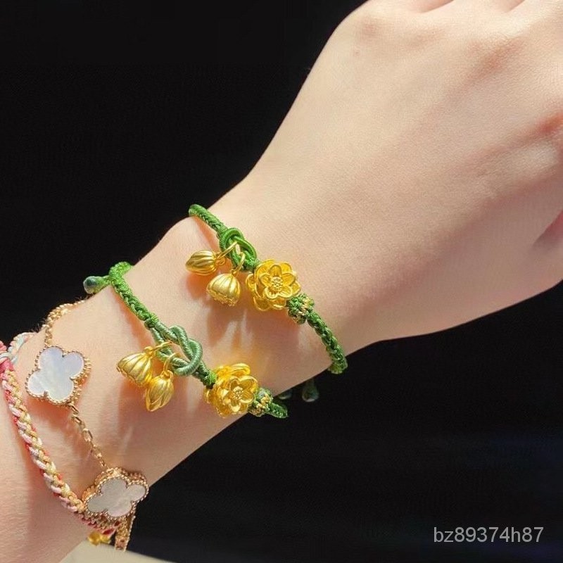 Emas Murni999Dua Shihuan Gelang Bunga Lotus Seedpod, Gelang Teratai Emas Murni dengan Tali Pembawa H