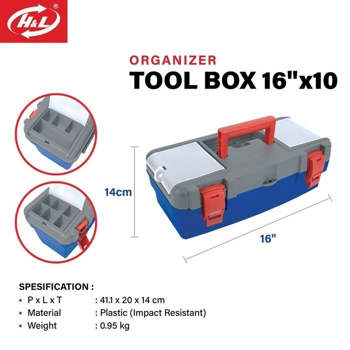 Best Hl Tool Box Besar 16 In X 10 Kotak Perkakas Plastik Kuat Gratis Ongkir