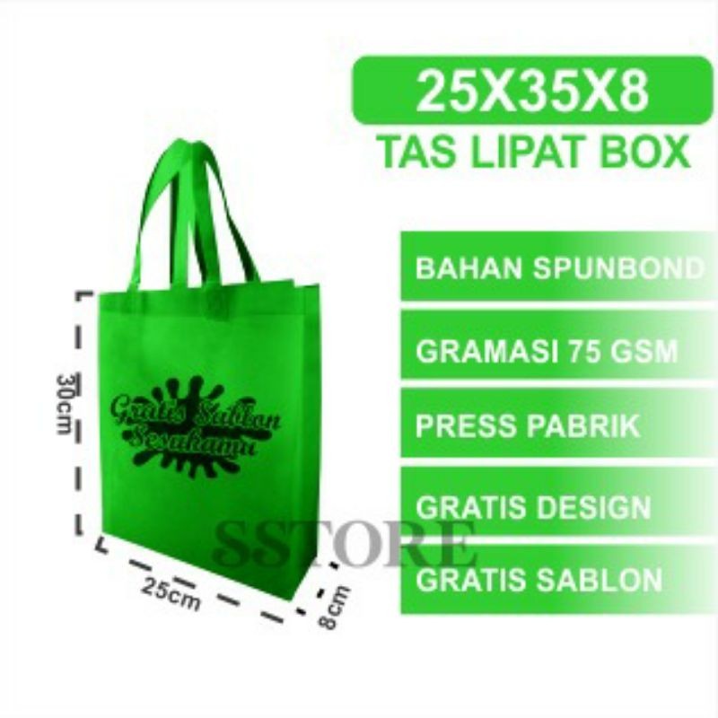 tas spunbond boxbag 25x35x8-10 custom sablon - boxbag ukuran 25x35x8-10 spunbon sablon custom