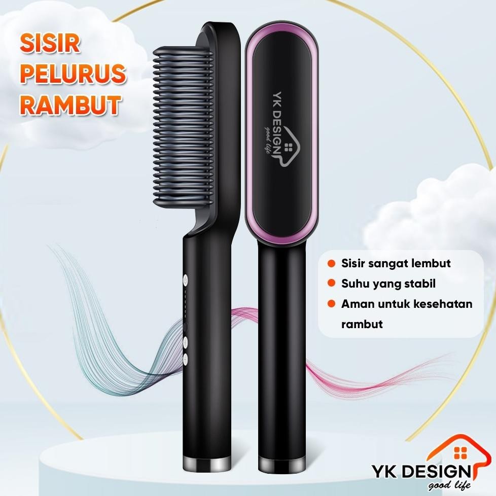 PREMIUM YK DESIGN YK-1621 Catok Sisir Pelurus Rambut Hair Straightener Curler 2 in 1 catokan sisir l