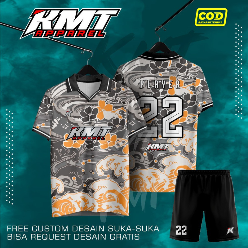 COD  JERSEY FANTASI SEPAKBOLA BOLA motif chines abstrak keren VINTAGE BAJU SANTAI KAOS OLAHRAGA BERKERAH VOLLEY BADMINTON FUTSAL