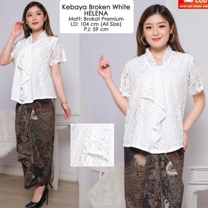 Best Seller Atasan Kebaya Brukat Modern Lengan Pendek Warna Putih Elegan Mewah Terbaik