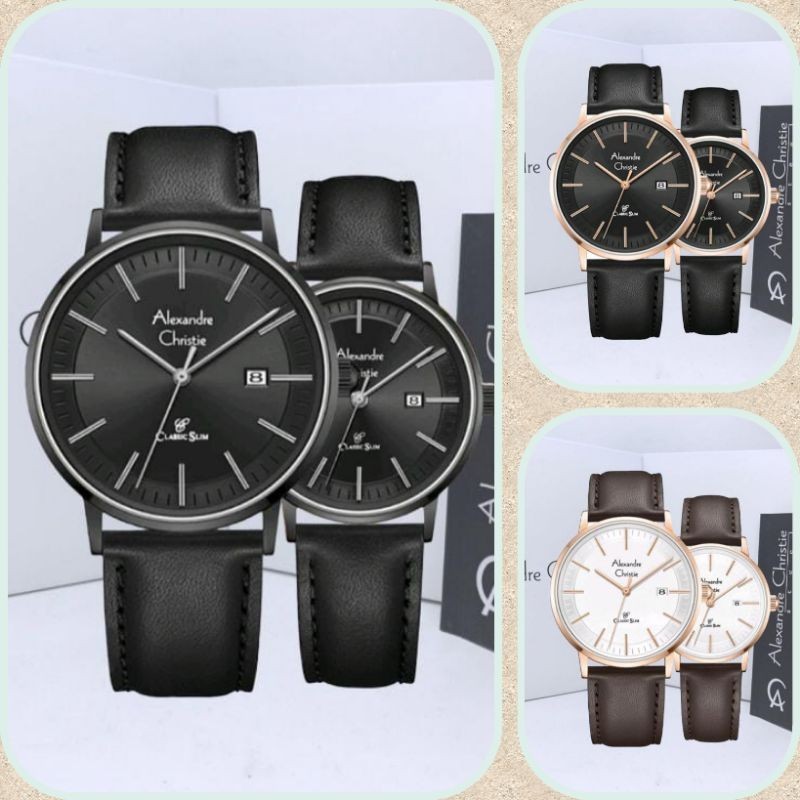 Jam Tangan Couple Alexandre Christie 8694 AC 8694 AC8694 Tali Kulit