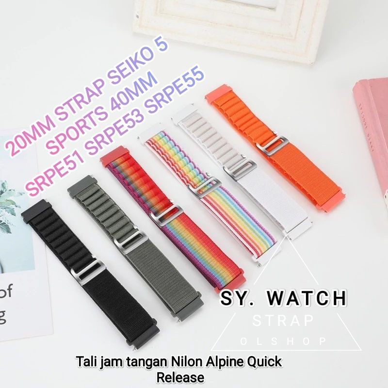 YNA 20mm Strap Seiko 5 Sports 40mm SRPE51 SRPE53 SRPE55 Tali jam tangan Nilon Alpine Pria Wanita