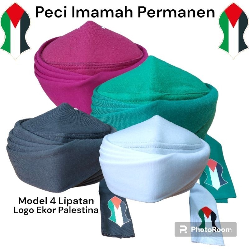 Peci Imamah Permanen Anak 4 Lipatan / Tingkat Logo Terompah Palestina Untuk Anak Dan Dewasa