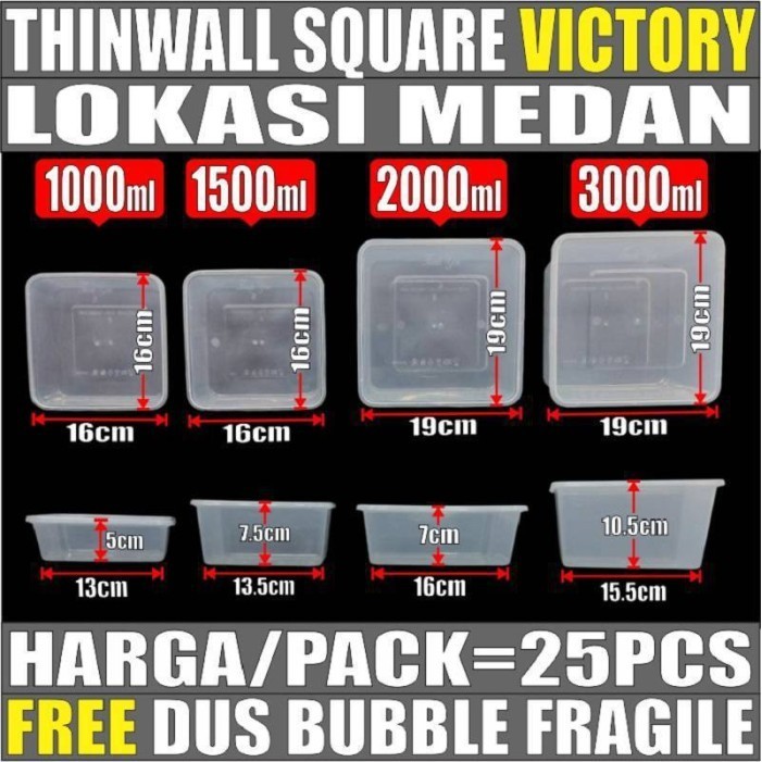 

+%+%+%] Thinwall SQ 1000ml 1500ml 2000ml 3000ml Square Pack Tmpt Makanan Medan