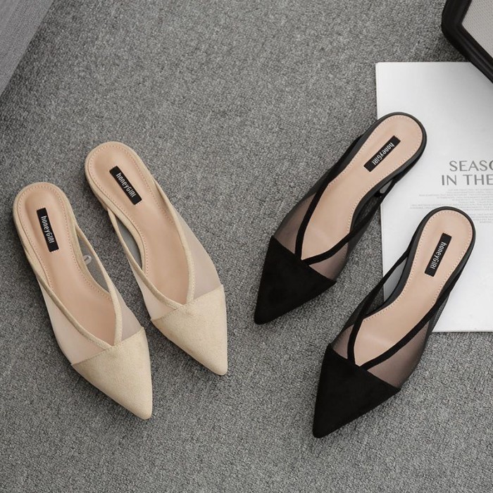 Sepatu Heels Wanita Mules Bludru Suede Korea 3Cm