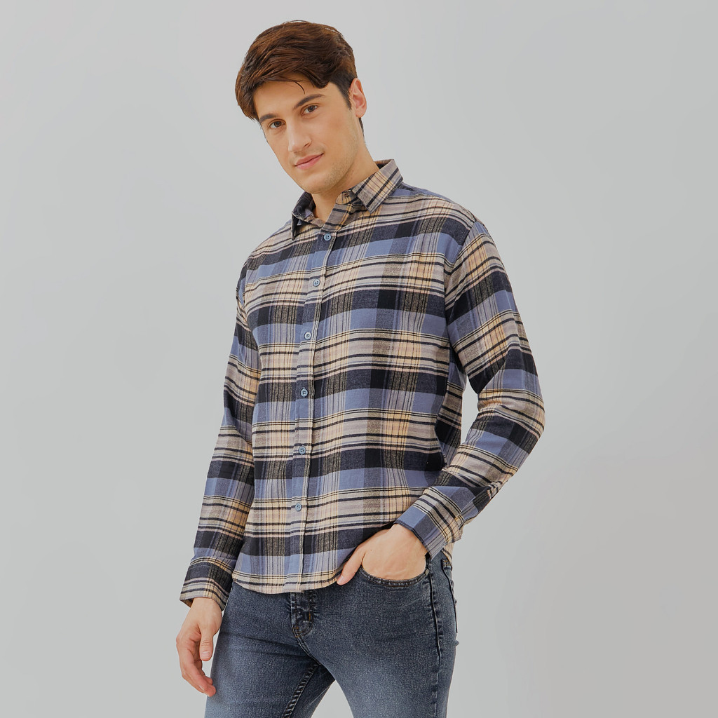 Promo Mega Sale 2.2 // PAULMAY Kemeja Flanel Pria Lengan Panjang Abu 6712