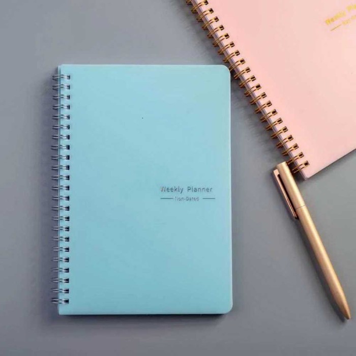 Cuci Gudang Buku Weekly Planner Book Notepad Buku Jurnal Kecil Jurnal Cute 52 Week - Biru Muda Terla