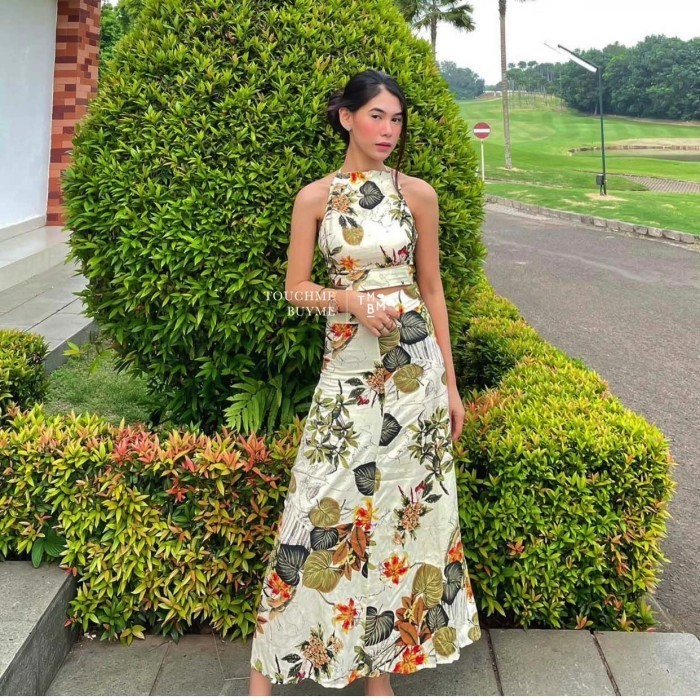 Set Rok Pantai Dan Atasan Tropical Wanita Bali Panjang Jumpsuit Dress