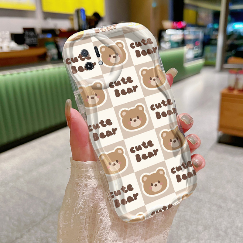 Casing Hp OPPO A16K OPPO A16E Case pola beruang kotak-kotak Kesing HP indah Softcase ganda pelindung