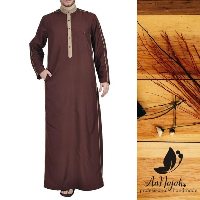 TERLARISJubah Gamis Pria Thobe Annajah Jubah Best Seller Variasi Coklat Tua - Coklat Tua, XXShitam j