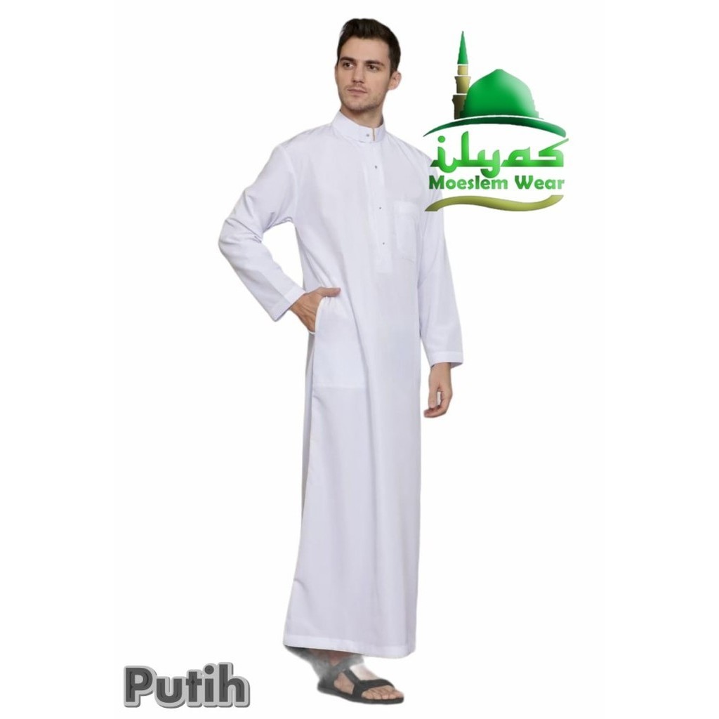 BEST SELLERbaju jubah madinah pria dewasa - koko setelan dewasa - Gamis Polos - Putih, Mlengan pende