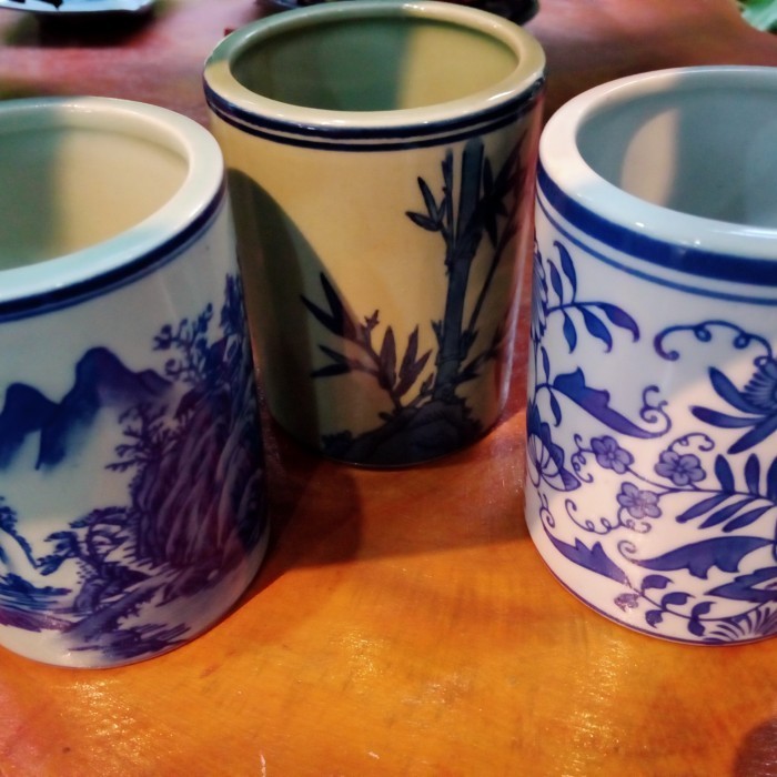 Terbaru Tempat Sendok Garpu Tabung Keramik Putih Biru Promo Terlaris