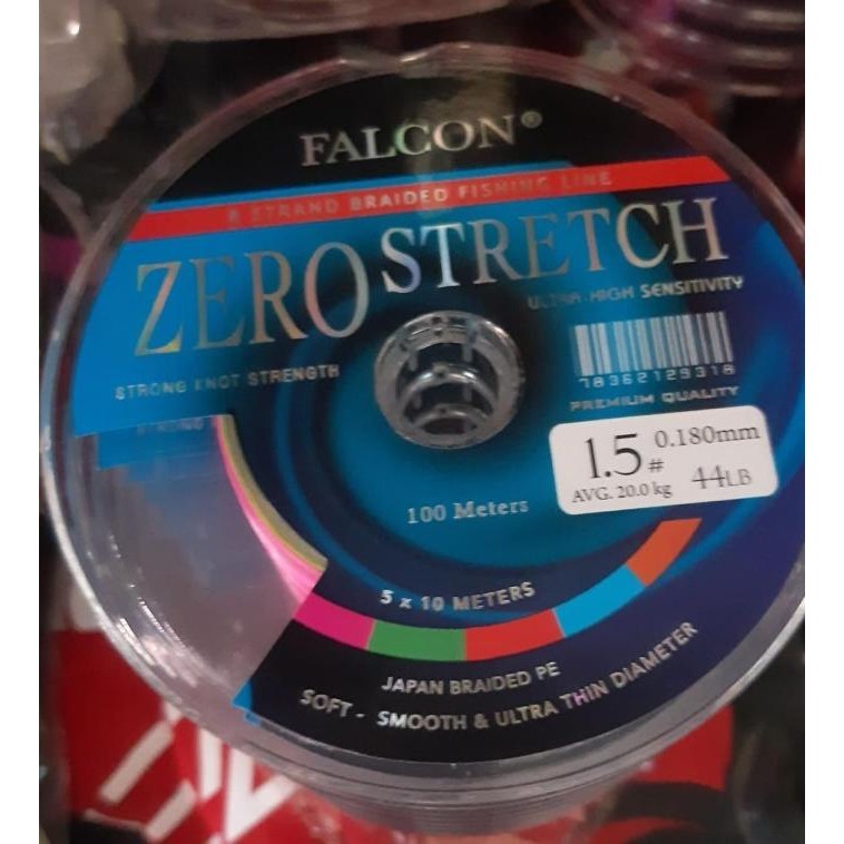 Recomend Senar Benang Tali Pancing PE X8 FALCON ZERO STRETCH BRAIDED - PE 6 ,,