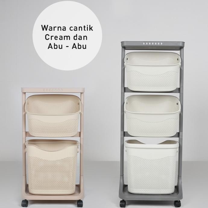 Rak Laundry 3 Susun Keranjang Pakaian Baju Kotor Trolley Oft Olymplast