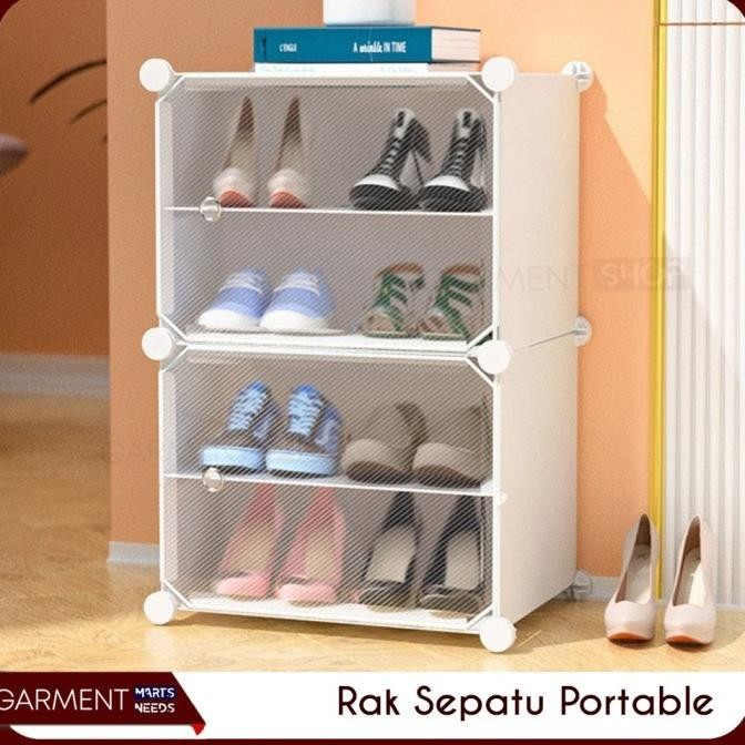 Rak Sepatu Tutup Box Plastik Tertutup 4 Susun Anti Debu Serbaguna