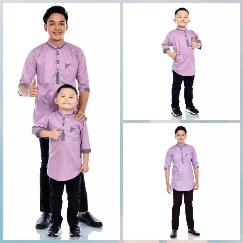 Baju Kemeja Kurta Qurta Khurta Koko Ayah Dan Anak Pria Laki Arab Muslim Lengan Tangan 3/4 Bahan Katu