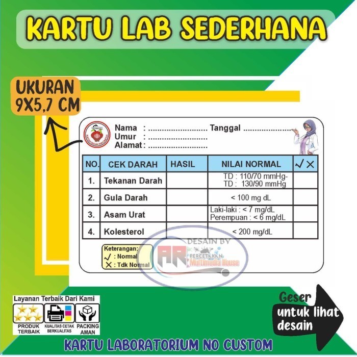 

Aman Terlaris (100 Elmbar)Kartu Laborat - Kartu Pemeriksaan Laborat (Kadar Trendi