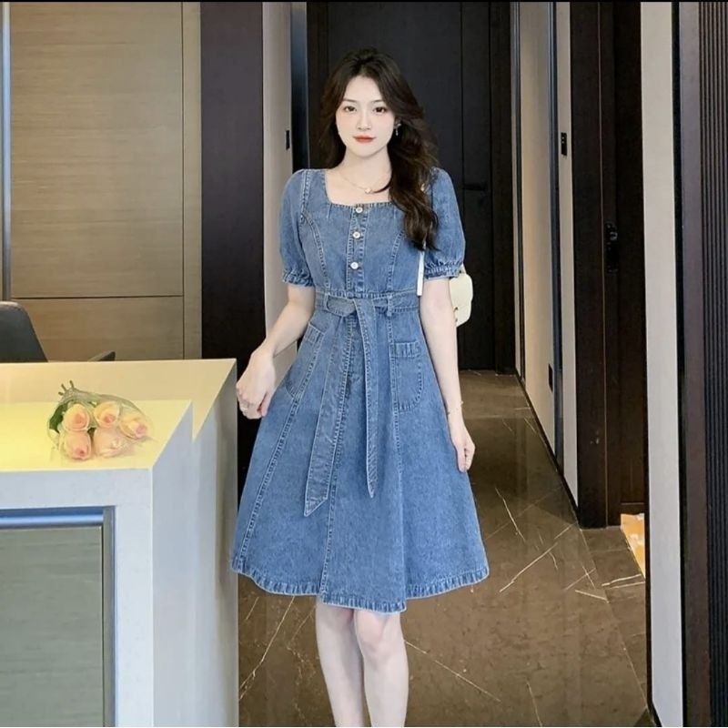 Dress Pendek Wanita Selutut Korean Style Dres Kondangan Sexy Jumbo Perempuan Pakaian Midi Pesta Dewa