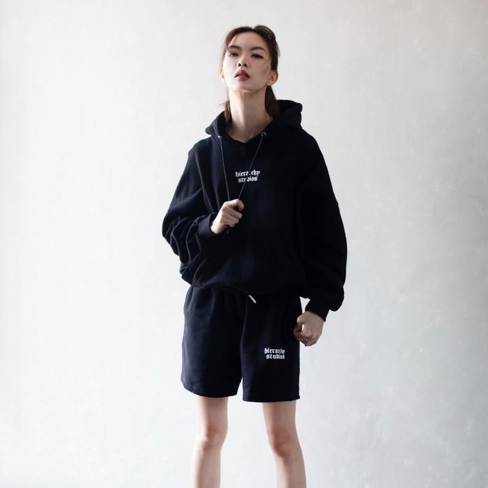 HIERARCHY STUDIOS - BLACK WIDE LOGO OVERSIZED HOODIE