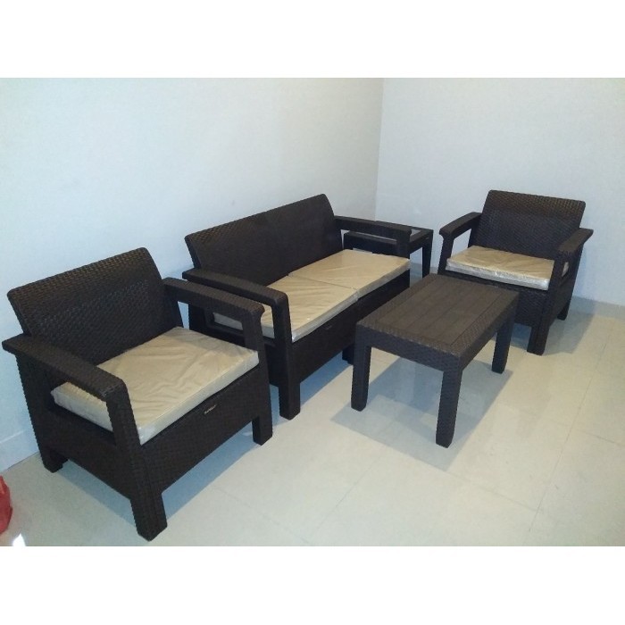 Sofa Rotan Sintetis Plastik Napolly set 211 + Jok - Coklat Tua