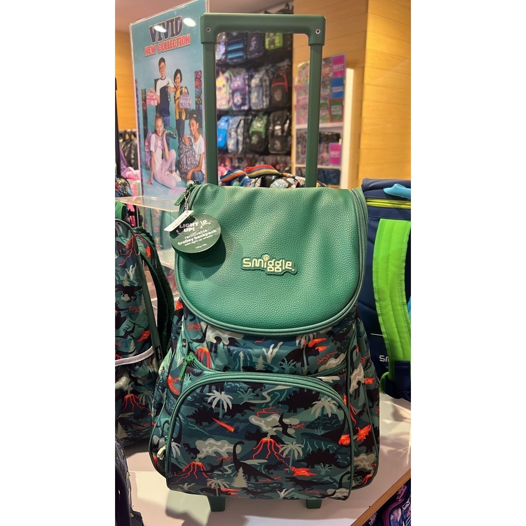 Baru SMIGGLE VIVID TROLLEY BACKPACK GREEN DINO - TAS TROLI SMIGGLE