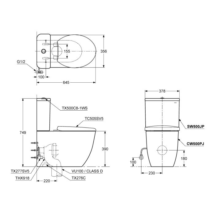 CLOSET DUDUK TOTO CW500PJ / TOTO CW 500 PJ / TOTO CW 500PJ S-TRAP
