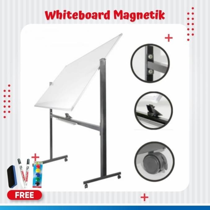 

Whiteboard / Papan Tulis Magnetic Single Face Stand Uk 90X120 Cm