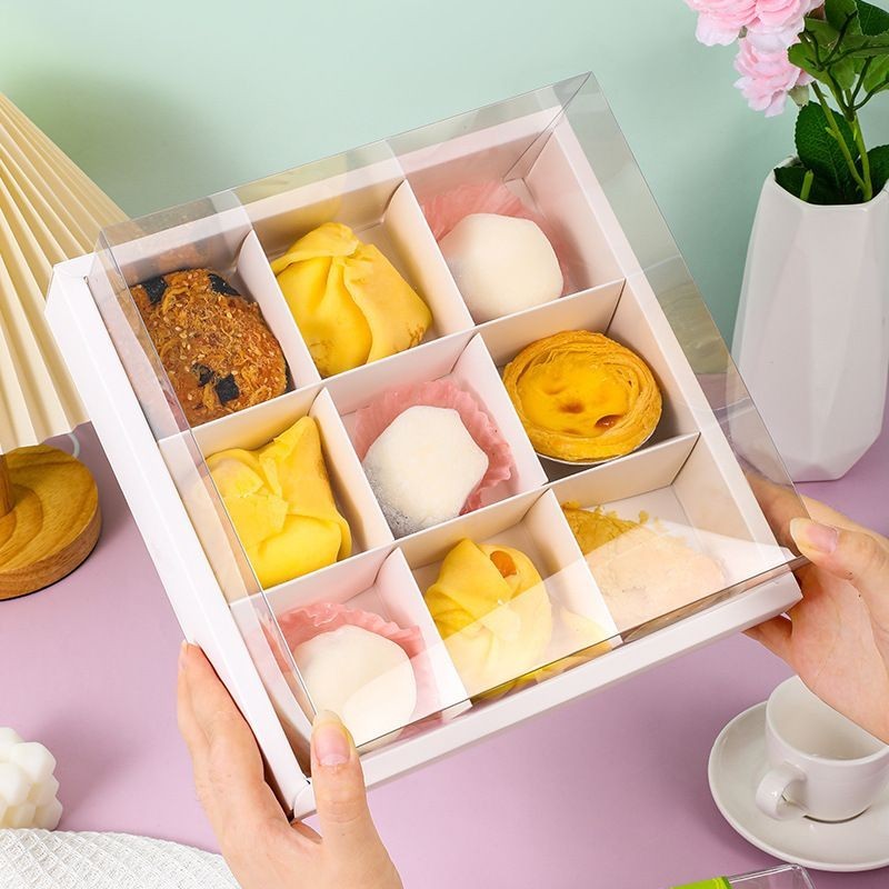 Kotak Mika Sekat 9 tutup transparan | dessert box | Kotak Kue - 24.5x24.5x10.5cm